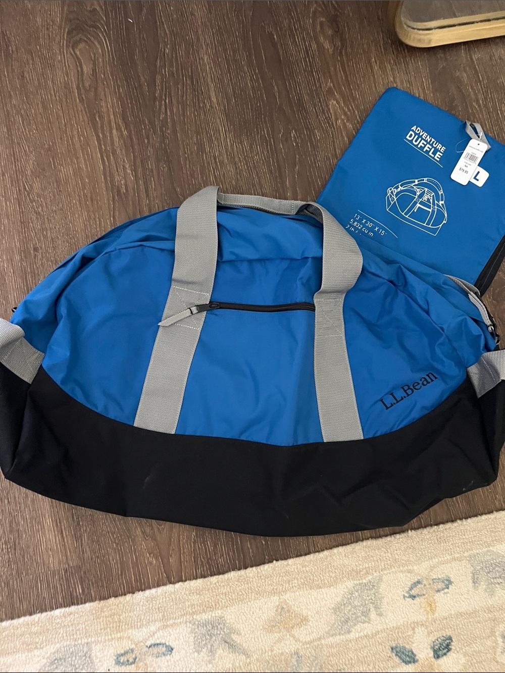L.L. Bean Blue and Black Adventure Duffle with Gray Straps
